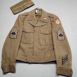 WWII US Army Ike Uniform Staff Sergeant W Hat & Overseas Stripes 34S
